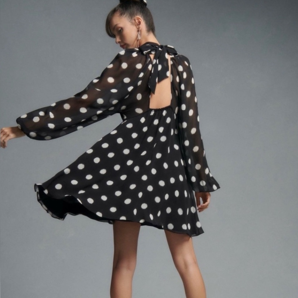 Anthropologie Black and White Polka Dot Long Sleeve Dress